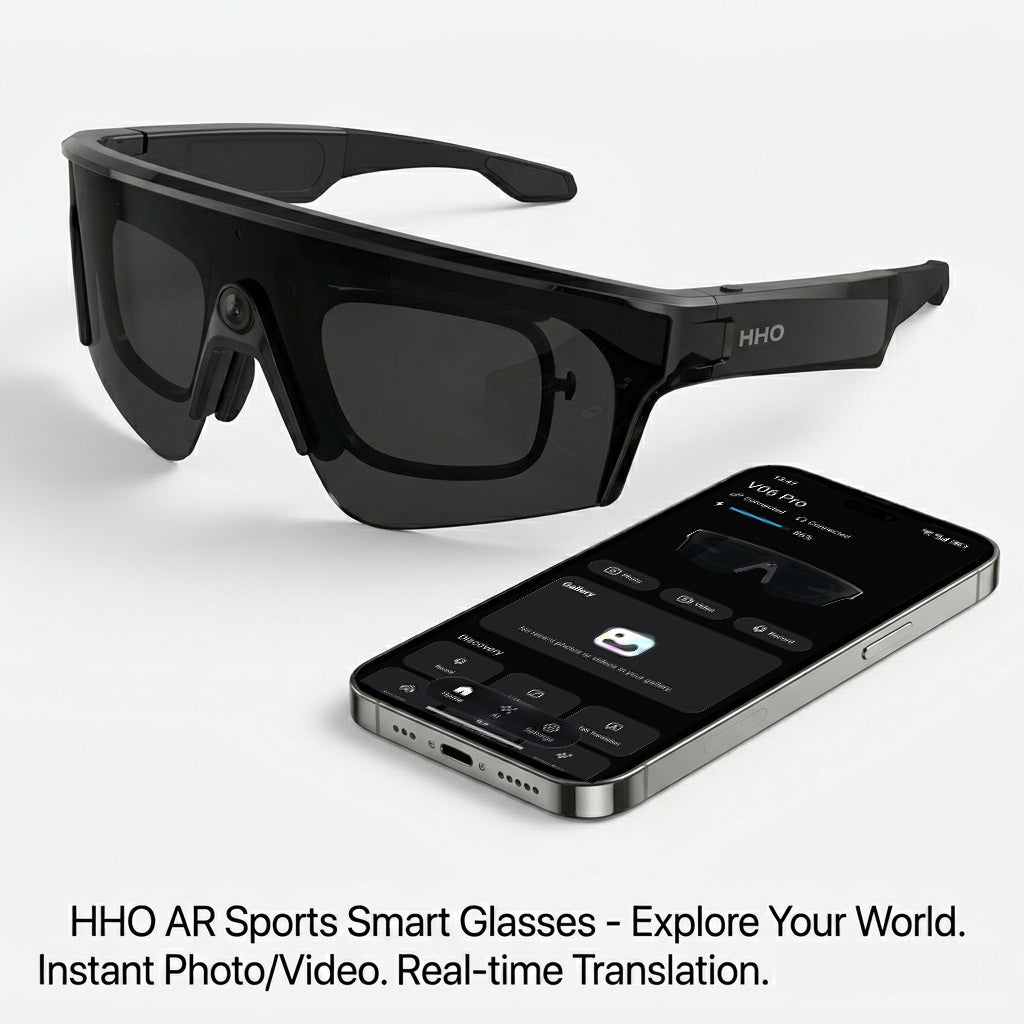 HHO AI Sports Glasses| 13MP Camera, Open-Ear Audio, Real-Time Translation, IP64 Waterproof