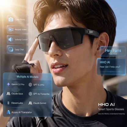 HHO AI Sports Glasses| 13MP Camera, Open-Ear Audio, Real-Time Translation, IP64 Waterproof